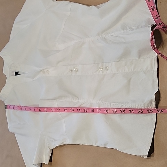 Mossimo Size L White Short Sleeve Button Down Shirt, Mock Neck with V-Notch - Picture 8 of 11